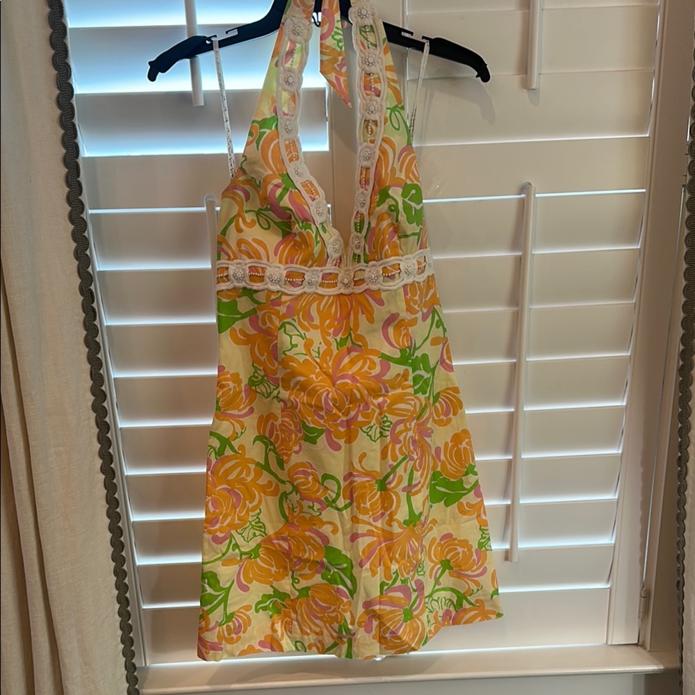 Lilly Pulitzer Backless Orange and Green Dress with Halter Straps